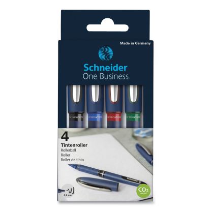 One Business Rollerball Pen, Stick, Fine 0.6 mm, Assorted Ink and Barrel Colors, 4/Pack1
