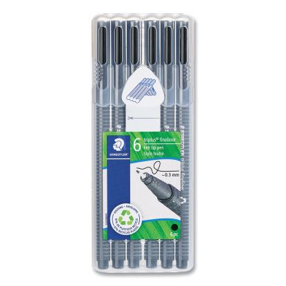 Triplus Fineliner Marker Pen, Stick, Fine 0.3 mm, Black Ink, Clear Barrel, 6/Pack1