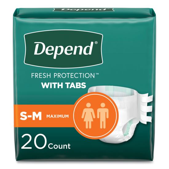 Incontinence Protection with Tabs, Small/Medium, 19" to 34" Waist, 20/Pack, 3 Packs/Carton1