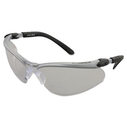 BX Molded-In Diopter Safety Glasses, 1.5+ Diopter Strength, Silver/Black Frame, Clear Lens, 20/Box1