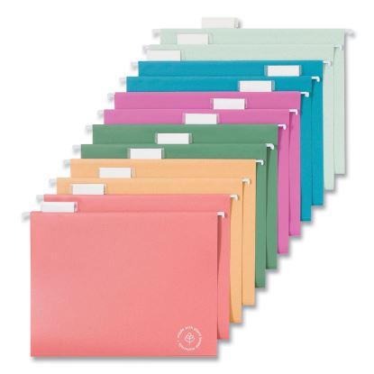 U ECO Hanging File Folders, Letter Size, 1/5-Cut Tabs, Assorted, 12/Pack1