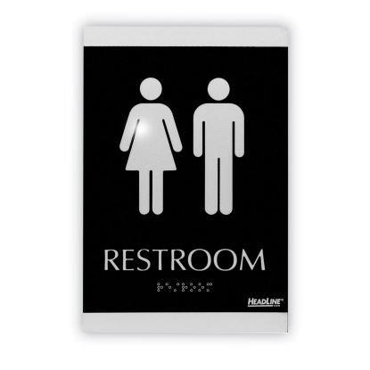 Century Series Office Sign, Men/Women Restroom, 6 x 9, Black/Silver1
