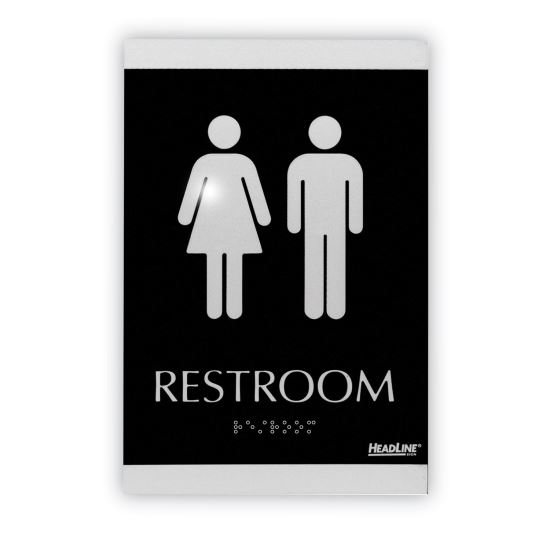 Century Series Office Sign, Men/Women Restroom, 6 x 9, Black/Silver1