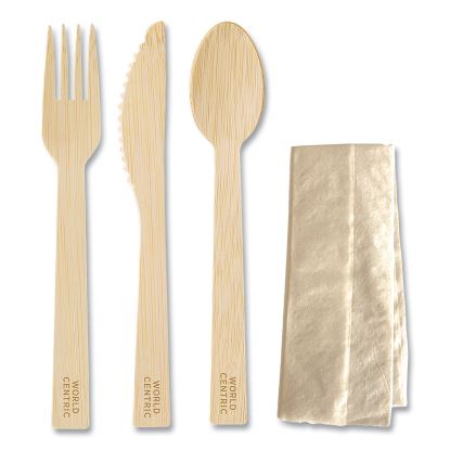 Bamboo Cutlery, Knife/Fork/Spoon/Napkin, 6.7", Natural, 250/Carton1