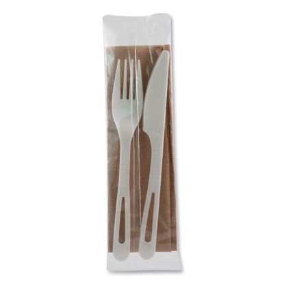 TPLA Compostable Cutlery, Fork/Knife/Napkin, White, 500/Carton1