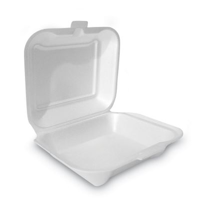 Foam Hinged Lid Container, Secure One Tab Latch, Poly Bag, 7.81 x 8.75 x 3.38, White, 100/Sleeve, 2 Sleeves/Bag, 1 Bag/Pack1