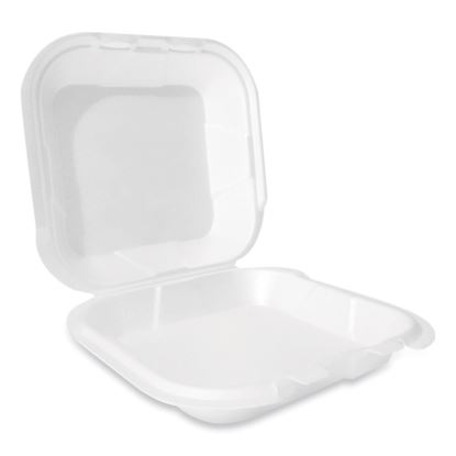 Foam Hinged Lid Container, Secure Two Tab Latch, Poly Bag, 9 x 9 x 3, White, 100/Bag, 2 Bags/Carton1