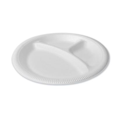 Foam Dinnerware, Plate, 3-Compartment, 9" dia, Poly Bag, White, 125/Sleeve, 4 Sleeves/Bag, 1 Bag/Pack1