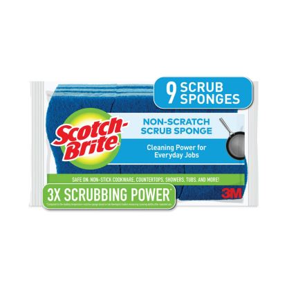 Non-Scratch Multi-Purpose Scrub Sponge, 4.4 x 2.6, 0.8" Thick, Blue, 9/Pack1