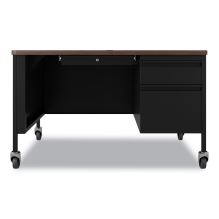 Mobile Teachers Pedestal Desks, Right-Hand Pedestal: Box/File Drawers, 48" x 30" x 29.5", Walnut/Black1