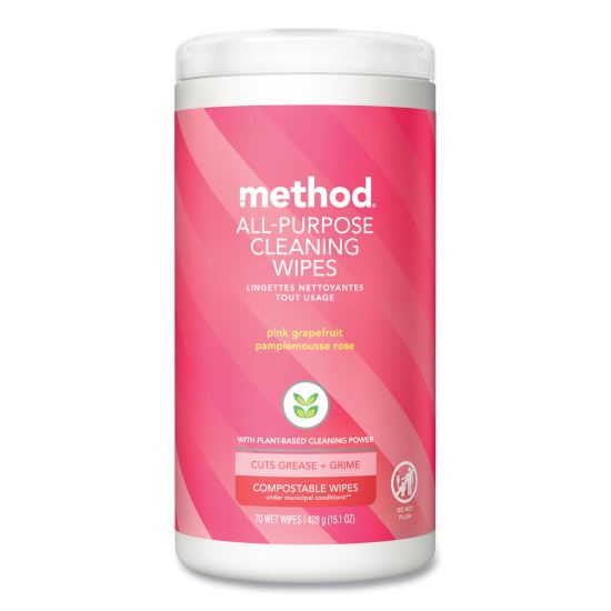 All Purpose Cleaning Wipes, 1 Ply, Pink Grapefruit, White, 70/Canister, 6/Carton1