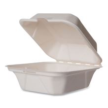 White Molded Fiber Clamshell Containers, 6 x 12 x 2, White, Sugarcane, 400/Carton1