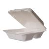 White Molded Fiber Clamshell Containers, 3-Compartment, 8 x 17 x 2, White, Sugarcane, 200/Carton1