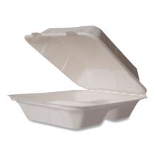 White Molded Fiber Clamshell Containers, 3-Compartment, 8 x 17 x 2, White, Sugarcane, 200/Carton1