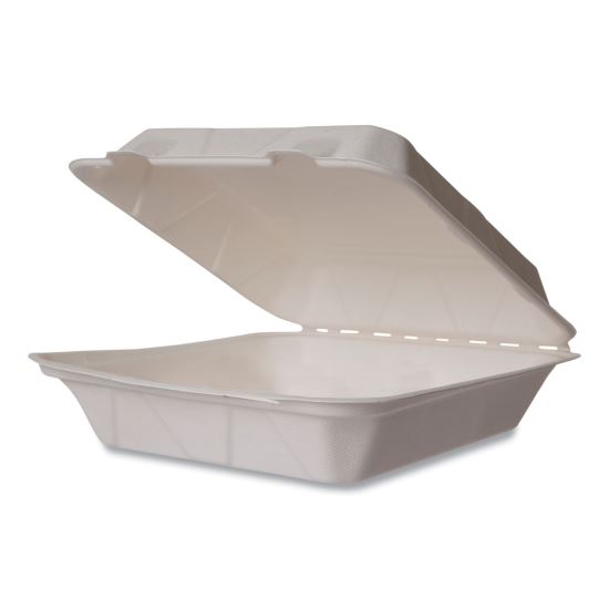 White Molded Fiber Clamshell Containers, 9 x 18 x 2, White, Sugarcane, 200/Carton1