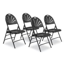 1100 Series Fan-Back Tri-Brace Dual Hinge Folding Chair, Supports 500 lb, 17.75" Seat Ht, Black, 4/CT, Ships in 1-3 Bus Days1