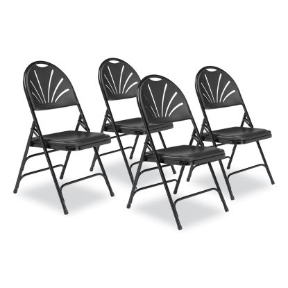 1100 Series Fan-Back Tri-Brace Dual Hinge Folding Chair, Supports 500 lb, 17.75" Seat Ht, Black, 4/CT, Ships in 1-3 Bus Days1