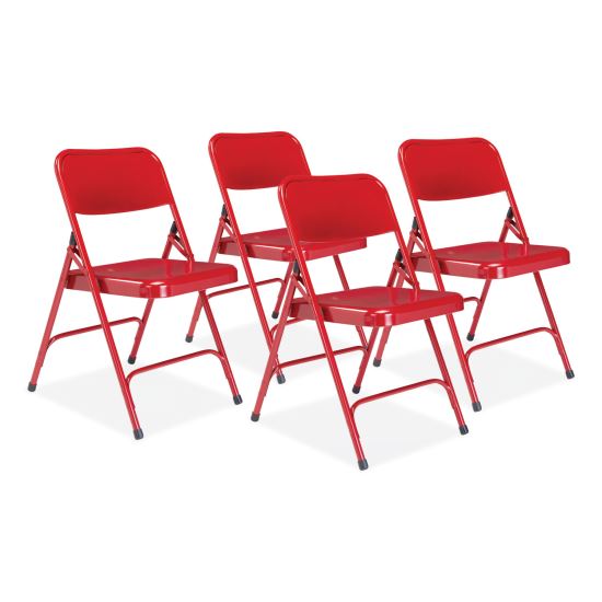 200 Series Premium All-Steel Double Hinge Folding Chair, Supports 500 lb, 17.25" Seat Height, Red, 4/CT,Ships in 1-3 Bus Days1