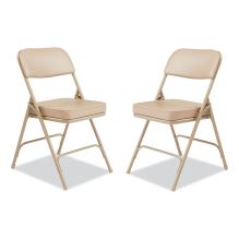 3200 Series 2" Vinyl Upholstered Double Hinge Folding Chair, Supports 300lb, 18.5" Seat Ht, Beige, 2/CT,Ships in 1-3 Bus Days1