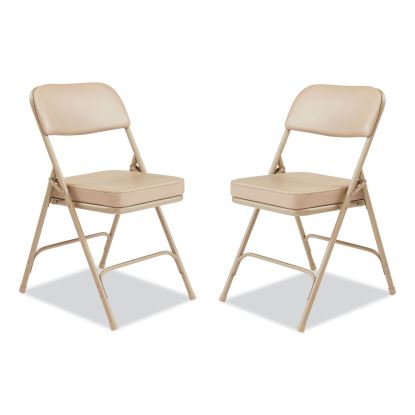 3200 Series 2" Vinyl Upholstered Double Hinge Folding Chair, Supports 300lb, 18.5" Seat Ht, Beige, 2/CT,Ships in 1-3 Bus Days1