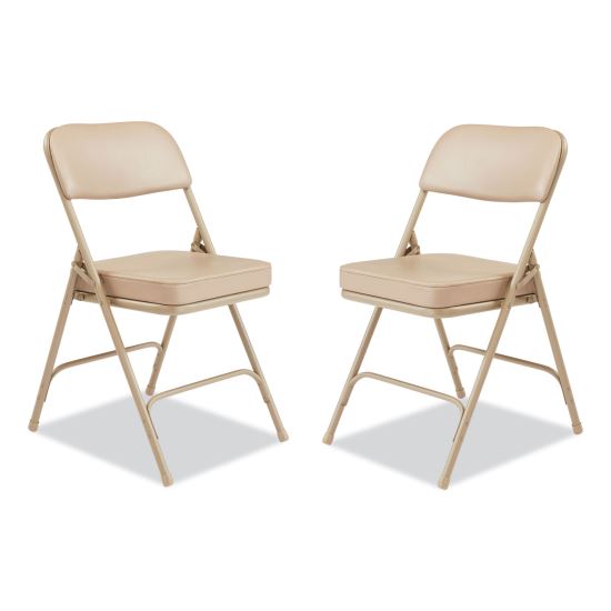 3200 Series 2" Vinyl Upholstered Double Hinge Folding Chair, Supports 300lb, 18.5" Seat Ht, Beige, 2/CT,Ships in 1-3 Bus Days1