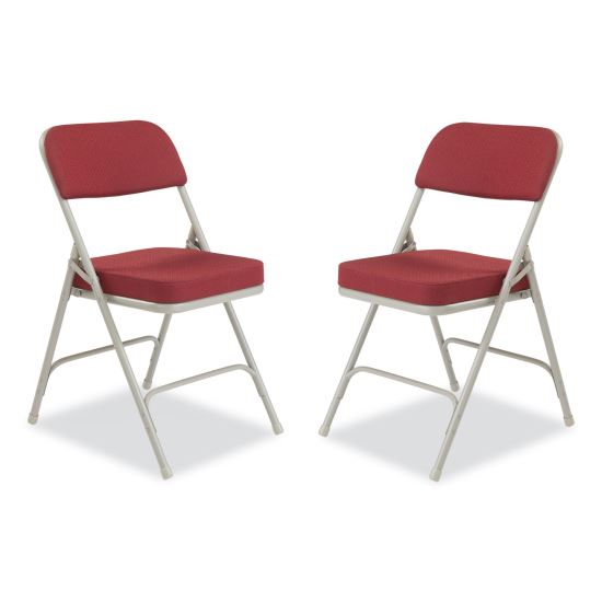 3200 Series Premium Fabric Dual-Hinge Folding Chair, Supports 300lb, Burgundy Seat/Back, Gray Base,2/CT,Ships in 1-3 Bus Days1