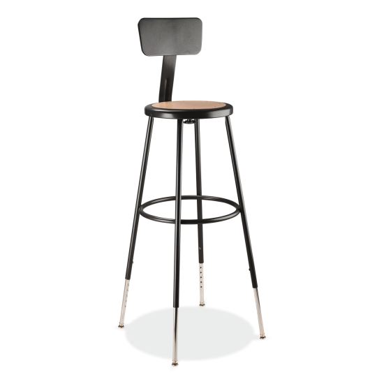 6200 Series 32"-39" Height Adj Heavy Duty Stool With Backrest, Supports 500 lb, Brown Seat, Black Base, Ships in 1-3 Bus Days1