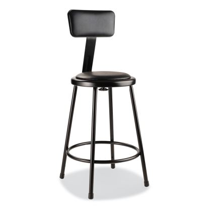 6400 Series Heavy Duty Vinyl Padded Stool w/Backrest, Supports 300lb, 24" Seat Ht, Black Seat/Back/Base,Ships in 1-3 Bus Days1
