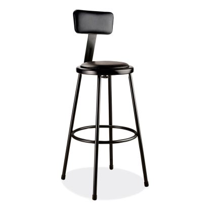 6400 Series Heavy Duty Vinyl Padded Stool w/Backrest, Supports 300lb, 30" Seat Ht, Black Seat/Back/Base,Ships in 1-3 Bus Days1