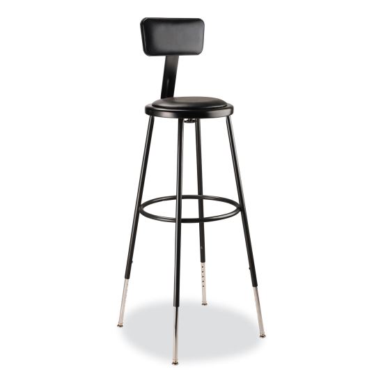 6400 Series Height Adj Heavy Duty Vinyl Padded Stool w/Backrest, Supports 300lb, 32"-39" Seat Ht, Black,Ships in 1-3 Bus Days1