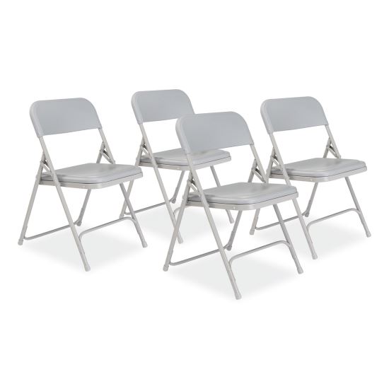 800 Series Premium Plastic Folding Chair, Supports 500 lb, 18" Seat Ht, Gray Seat/Back, Gray Base, 4/CT,Ships in 1-3 Bus Days1