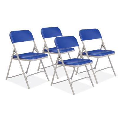 800 Series Premium Plastic Folding Chair, Supports 500 lb, 18" Seat Ht, Blue Seat/Back, Gray Base, 4/CT,Ships in 1-3 Bus Days1