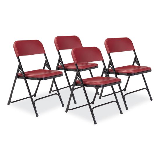 800 Series Plastic Folding Chair, Supports 500 lb, 18" Seat Ht, Burgundy Seat/Back, Black Base, 4/CT, Ships in 1-3 Bus Days1