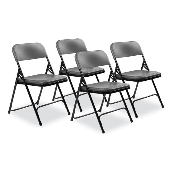 800 Series Plastic Folding Chair, Supports 500 lb, 18" Seat Ht, Charcoal Seat/Back, Black Base, 4/CT, Ships in 1-3 Bus Days1