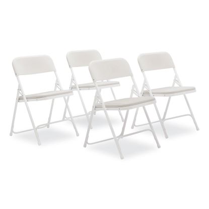 800 Series Plastic Folding Chair, Supports 500 lb, 18" Seat Ht, Bright White Seat, White Base, 4/CT, Ships in 1-3 Bus Days1