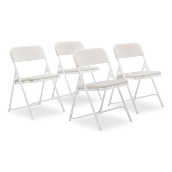 800 Series Plastic Folding Chair, Supports 500 lb, 18" Seat Ht, Bright White Seat, White Base, 4/CT, Ships in 1-3 Bus Days1