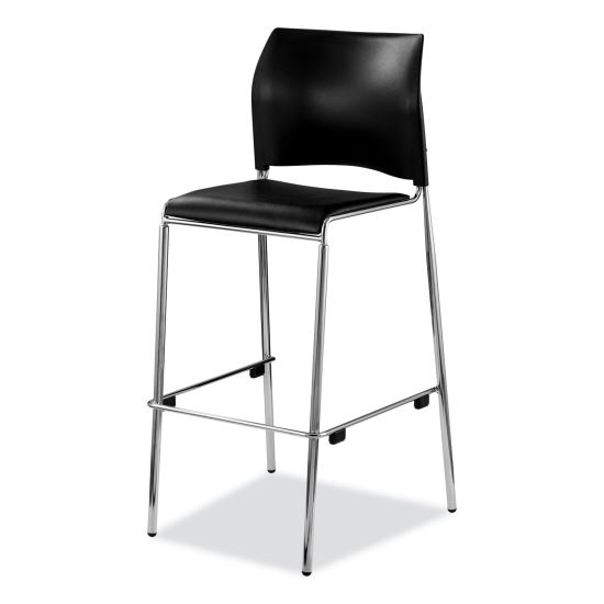 Cafetorium Bar Height Stool, Padded Seat/Back, Supports 500lb, 31" Seat Ht, Black Seat/Back,Chrome Base,Ships in 1-3 Bus Days1