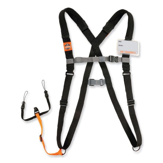 Squids 3138 Padded Barcode Scanner Lanyard Harness, 27" Arm Straps,18.5" Lanyard,Black/Orange/Gray,Ships in 1-3 Business Days1