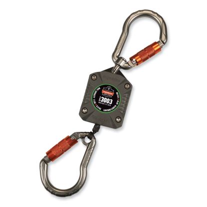 Squids 3003 Retractable Lanyard with Two Carabiners, 2 lb Max Working Capacity, 8" to 48", Gray, Ships in 1-3 Business Days1
