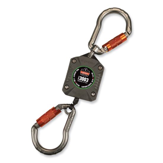 Squids 3003 Retractable Lanyard with Two Carabiners, 2 lb Max Working Capacity, 8" to 48", Gray, Ships in 1-3 Business Days1