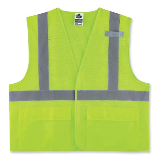 GloWear 8220HL Class 2 Standard Mesh Hook and Loop Vest, Polyester, Large/X-Large, Lime, Ships in 1-3 Business Days1