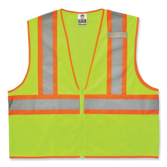 GloWear 8229Z Class 2 Economy Two-Tone Zipper Vest, Polyester, Large/X-Large, Lime, Ships in 1-3 Business Days1