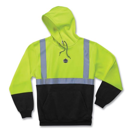 GloWear 8293 Hi-Vis Class 2 Hooded Sweatshirt Black Bottom, Polar Fleece, Small, Lime, Ships in 1-3 Business Days1