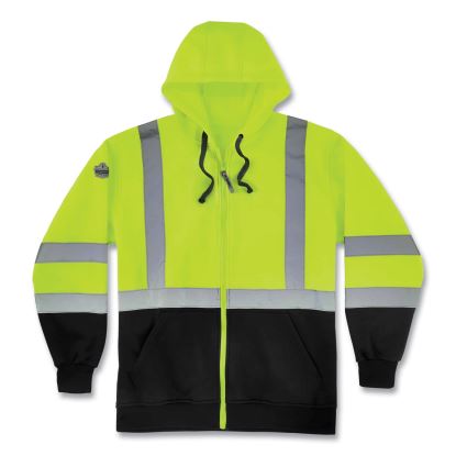 GloWear 8372 ZipUp HiVis Class 3 Zip Hood Sweatshirt w/ Black Bottom, Polar Fleece, Lime, Medium, Ships in 1-3 Business Days1