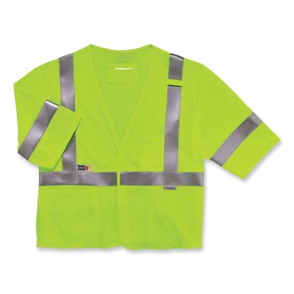 GloWear 8356FRHL Class 3 FR Hook and Loop Safety Vest with Sleeves, Modacrylic, Large/XL, Lime, Ships in 1-3 Business Days1