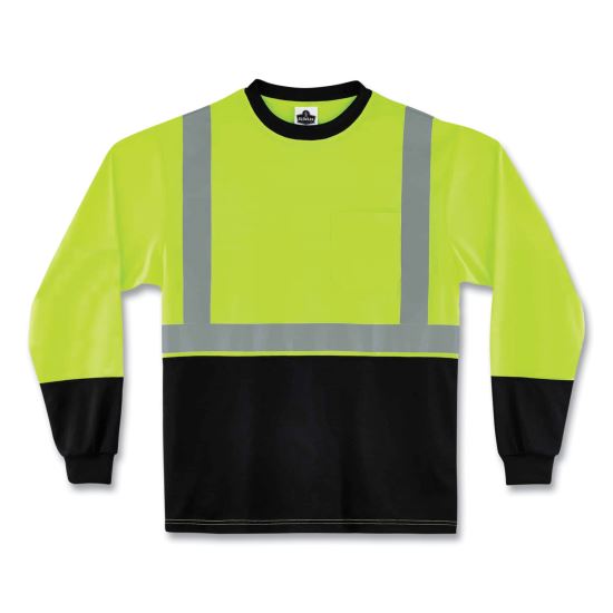 GloWear 8291BK Type R Class 2 Black Front Long Sleeve T-Shirt, Polyester, Medium, Lime, Ships in 1-3 Business Days1