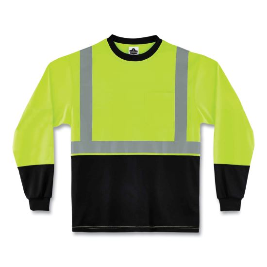 GloWear 8291BK Type R Class 2 Black Front Long Sleeve T-Shirt, Polyester, Large, Lime, Ships in 1-3 Business Days1