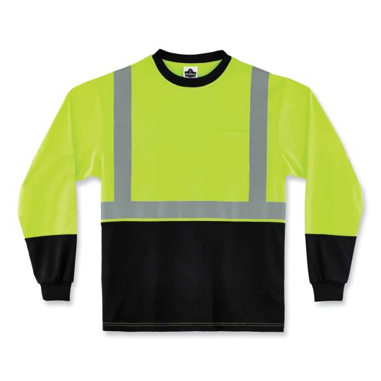 GloWear 8291BK Type R Class 2 Black Front Long Sleeve T-Shirt, Polyester, 3X-Large, Lime, Ships in 1-3 Business Days1
