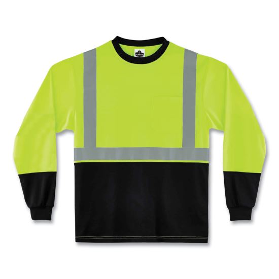 GloWear 8291BK Type R Class 2 Black Front Long Sleeve T-Shirt, Polyester, 5X-Large, Lime, Ships in 1-3 Business Days1
