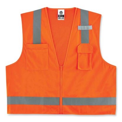 GloWear 8249Z Class 2 Economy Surveyors Zipper Vest, Polyester, X-Small, Orange, Ships in 1-3 Business Days1